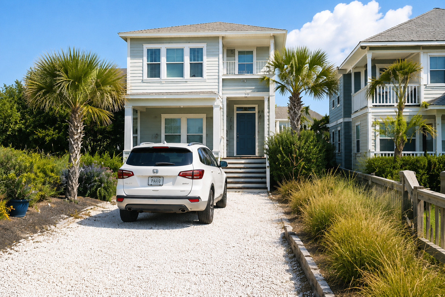 Coastal beach house with driveway